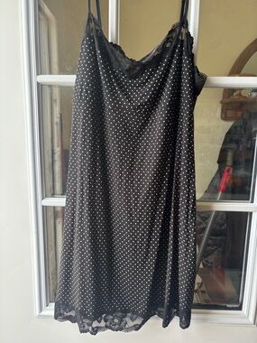 Victoria's Secret Black Polka Dot Slip Dress with Lace Trim